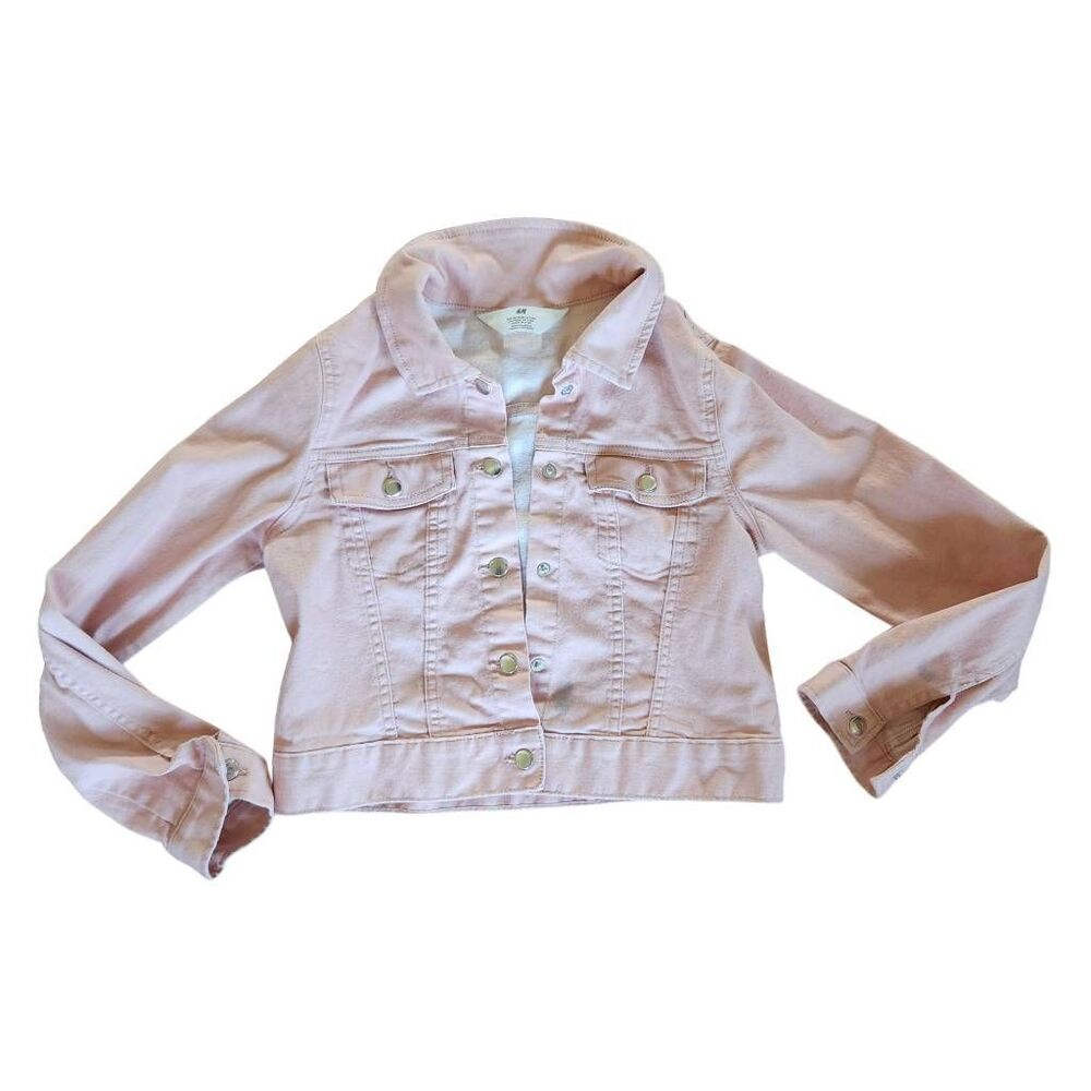 H&M girls youth 10 pink blush cropped jean style jacket crop